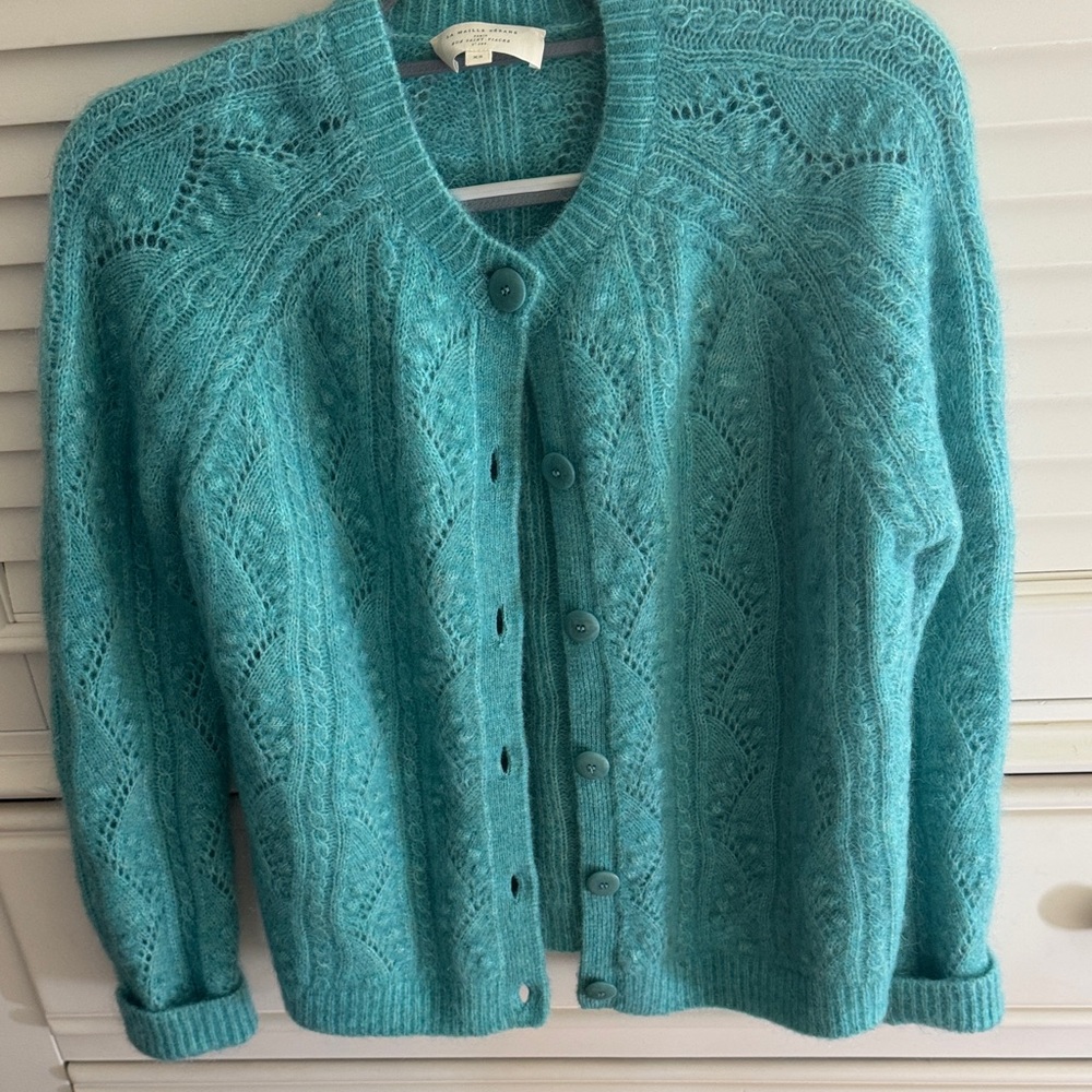 Sezane Turquoise Knit Cardigan